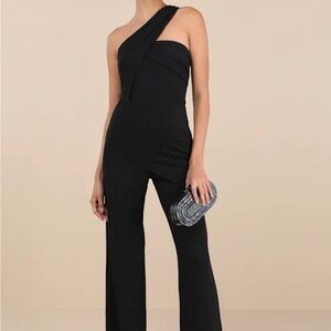 Lulu's Black One-Shoulder Wide-Leg Jumpsuit